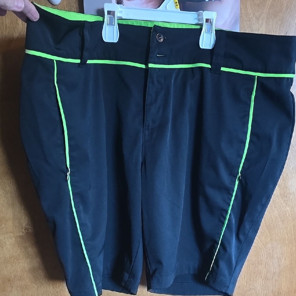 Antigua Women's Athletic Shorts - Black with Neon Green Accents